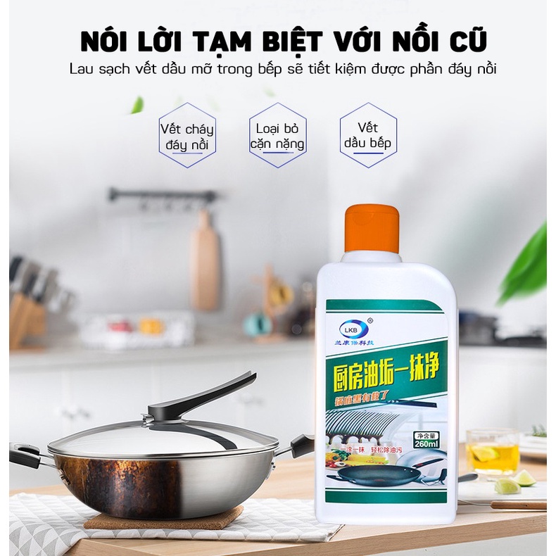 Dung Dịch Tẩy Dầu Mỡ, Cặn Đen Đáy Nồi, Xoong, Chảo Inox Siêu Sạch LKB 260ML