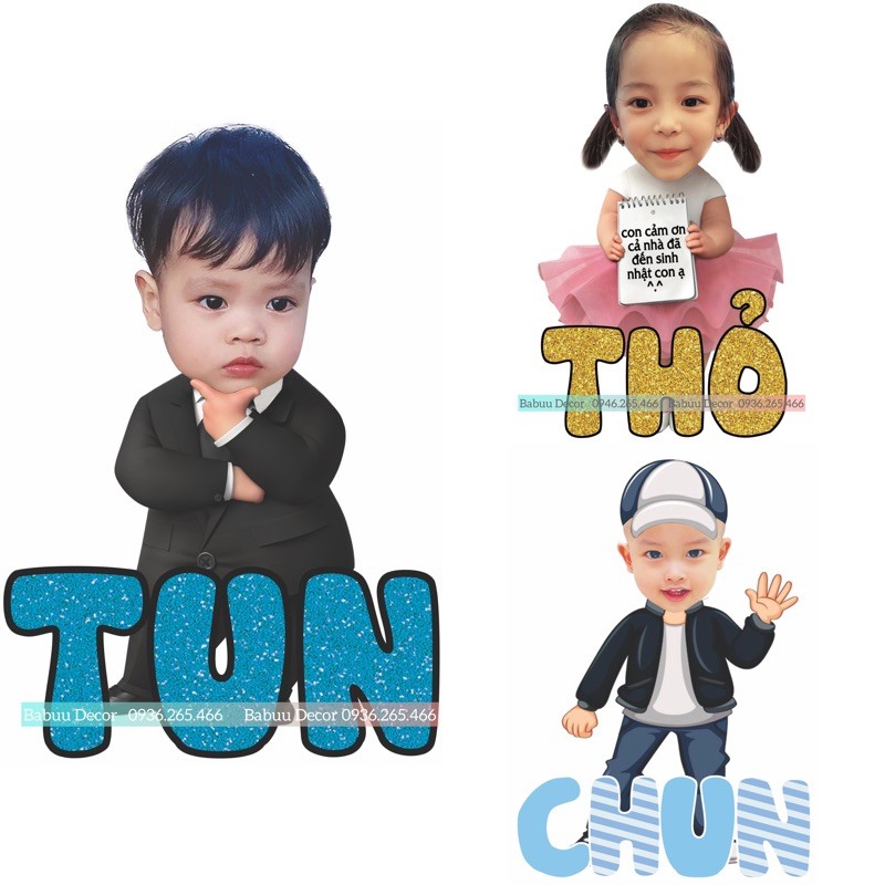 Chibi kèm tên để bàn trang trí sinh nhật