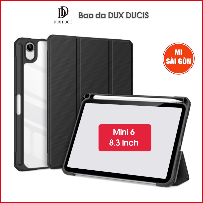[Hỏa Tốc HCM] Bao da DUX DUCIS iPad Mini 6 (TOBY SERIES) - Mặt lưng trong, Có Khay Đựng Bút - Đen