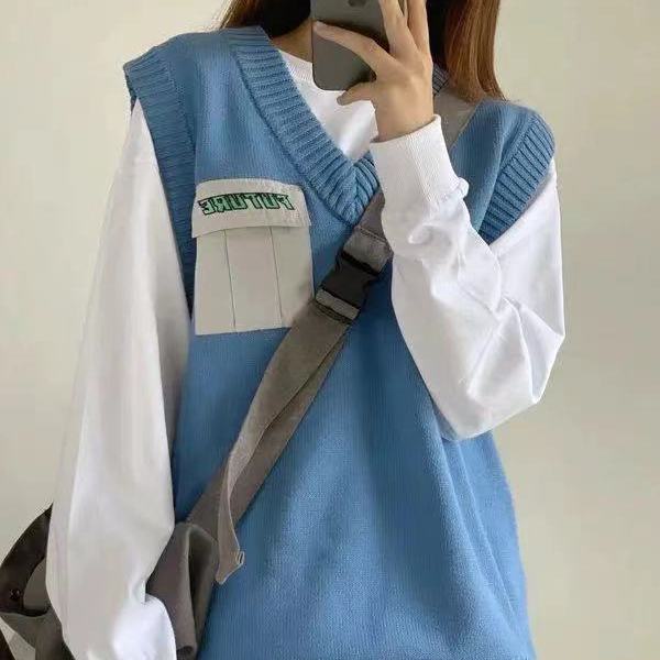 Women's spring and autumn Korean new three piece suit vest LONG SLEEVE student loose casual Leggings two piece suit