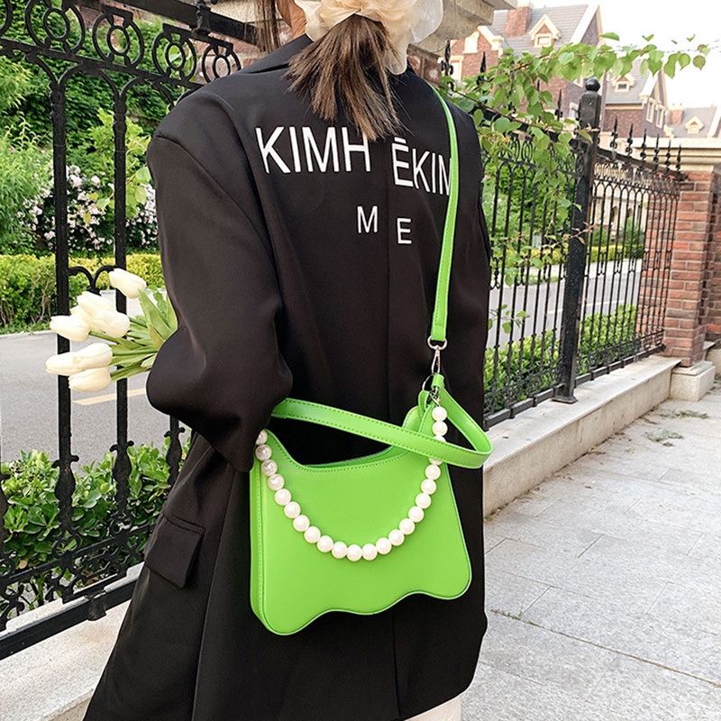 Túi Đeo Chéo Màu Trơn Đính Hạt Ngọc Trai Giả Cao Cấp Thời Trang Cho Nữ