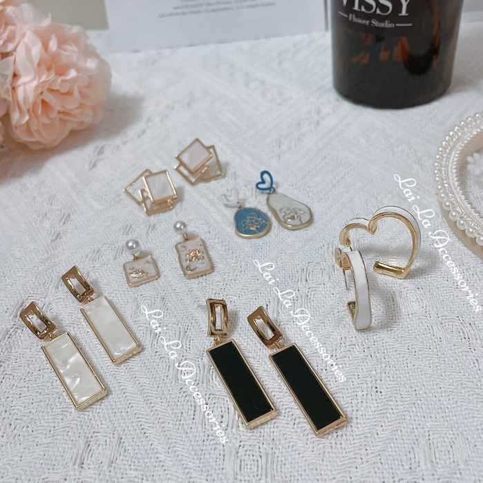 Bông tai mặt xà cừ thiết kế lạ mắt tinh tế, Khuyên tai mạ bạc 925 phong cách Hàn Quốc thời thượng Lại La