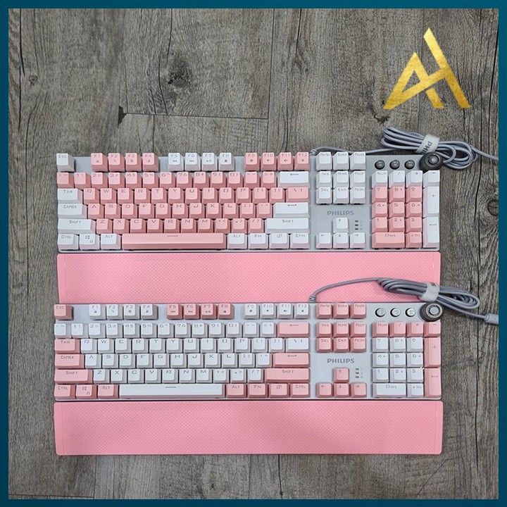 Bàn Phím Cơ Gaming Keycap Xuyên Led Đổi Màu Philips 8614DQ Màu Hồng Bàn Phím Máy Tính Laptop Có Dây Keyboard Chơi Game