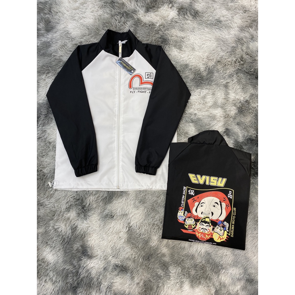 Áo khoác dù EVISU nam nữ 2 lớp có 2 màu đen trắng trẻ trung dễ phối đồ mới nhất hiện nay