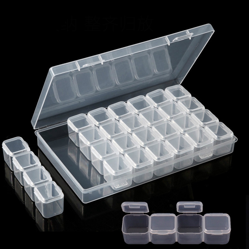 28 Grid Plastic Empty Storage Box,Nail Art Accessories Tools,Nails Stones Display Clear Box Case