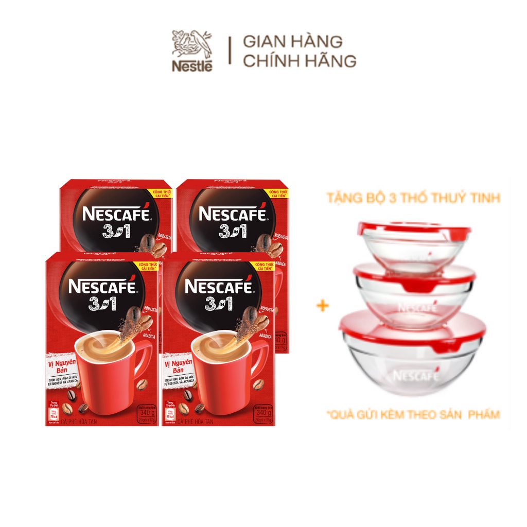 Combo 4 hộp Cà phê hòa tan Nescafé 3in1 công thức cải tiến - vị nguyên bản ( 20 gói x17g)