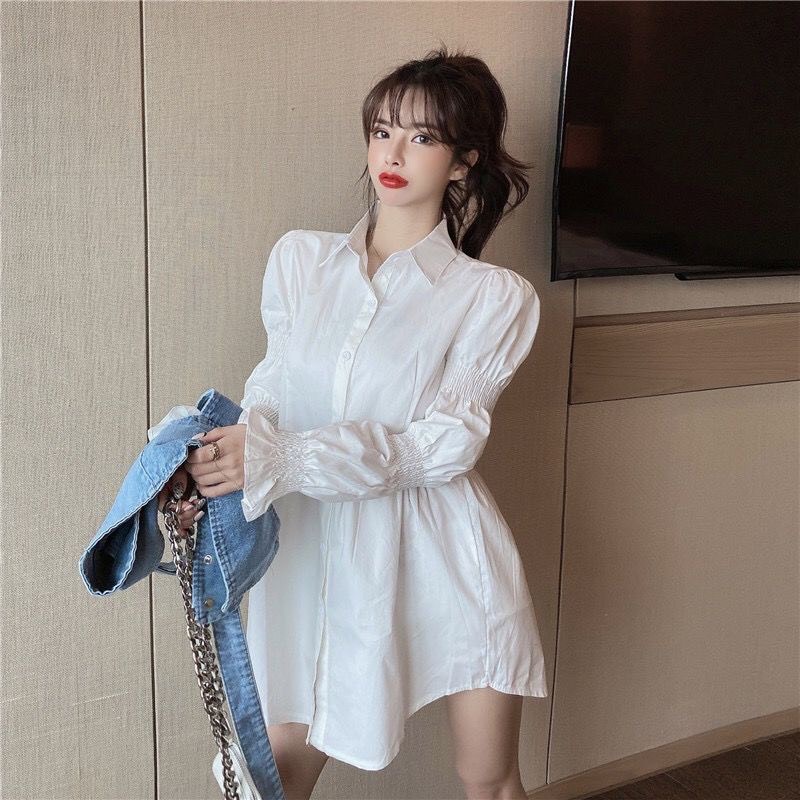 Áo sơ mi kểu tay nhúng kèm belt có hình thật