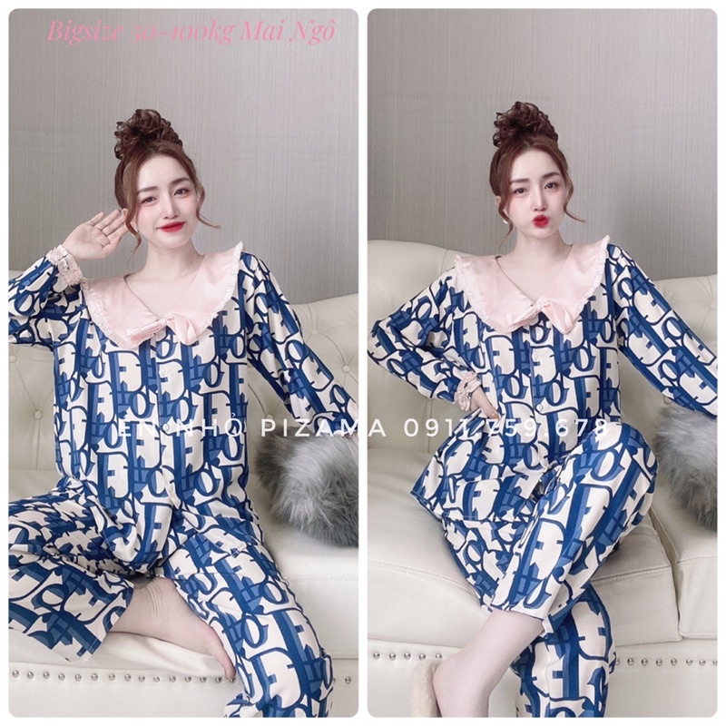 Bộ Ngủ Dài Tay Dài Lụa Bigsize cổ sen  50-110kg