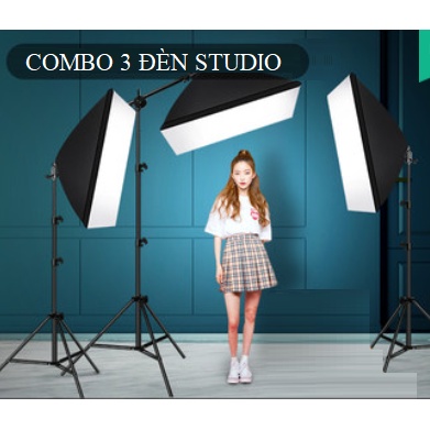 Combo Bộ Đèn Studio Công Suất Cao, Bộ 3 Đèn Softbox 4 Bóng Led360 20W/40W 5500K, Tổng 240W/480W, Setup Phòng Quay Chụp