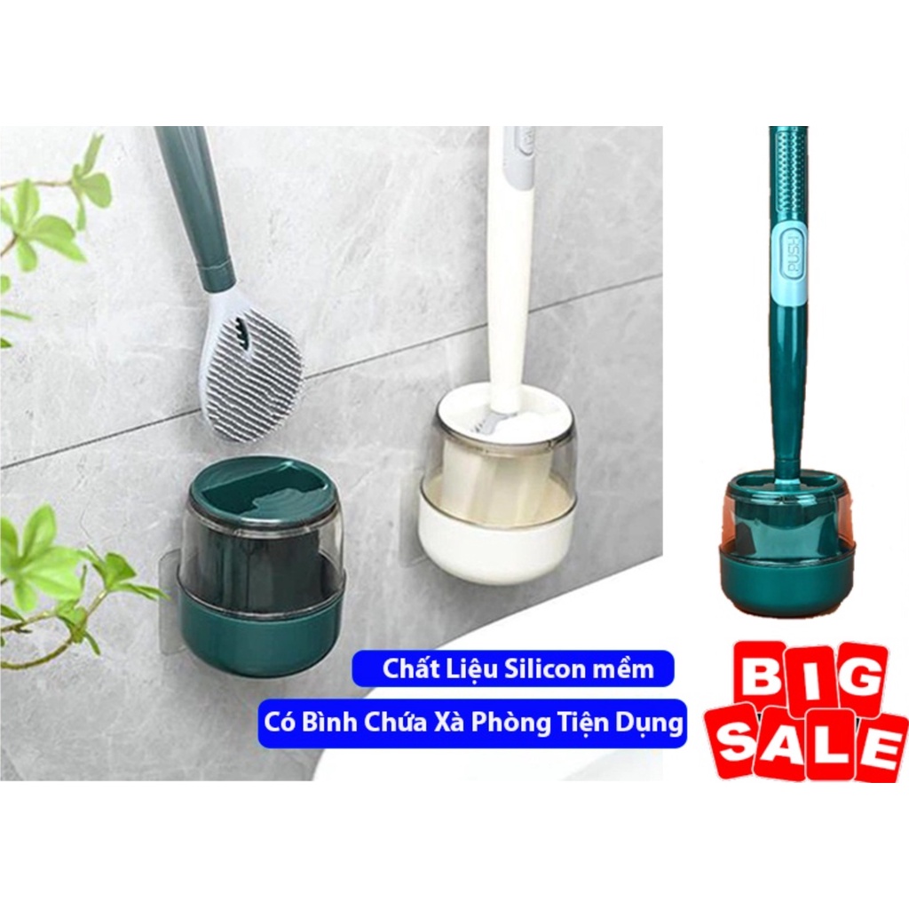 Chổi cọ toilet gắn tường - Cây cọ silicon có bình chứa xà phòng tiệng dụng