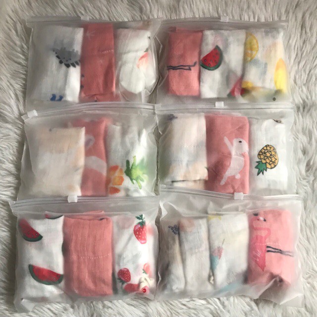 Set 3 khăn sữa Muslin 100% sợi tre cho bé