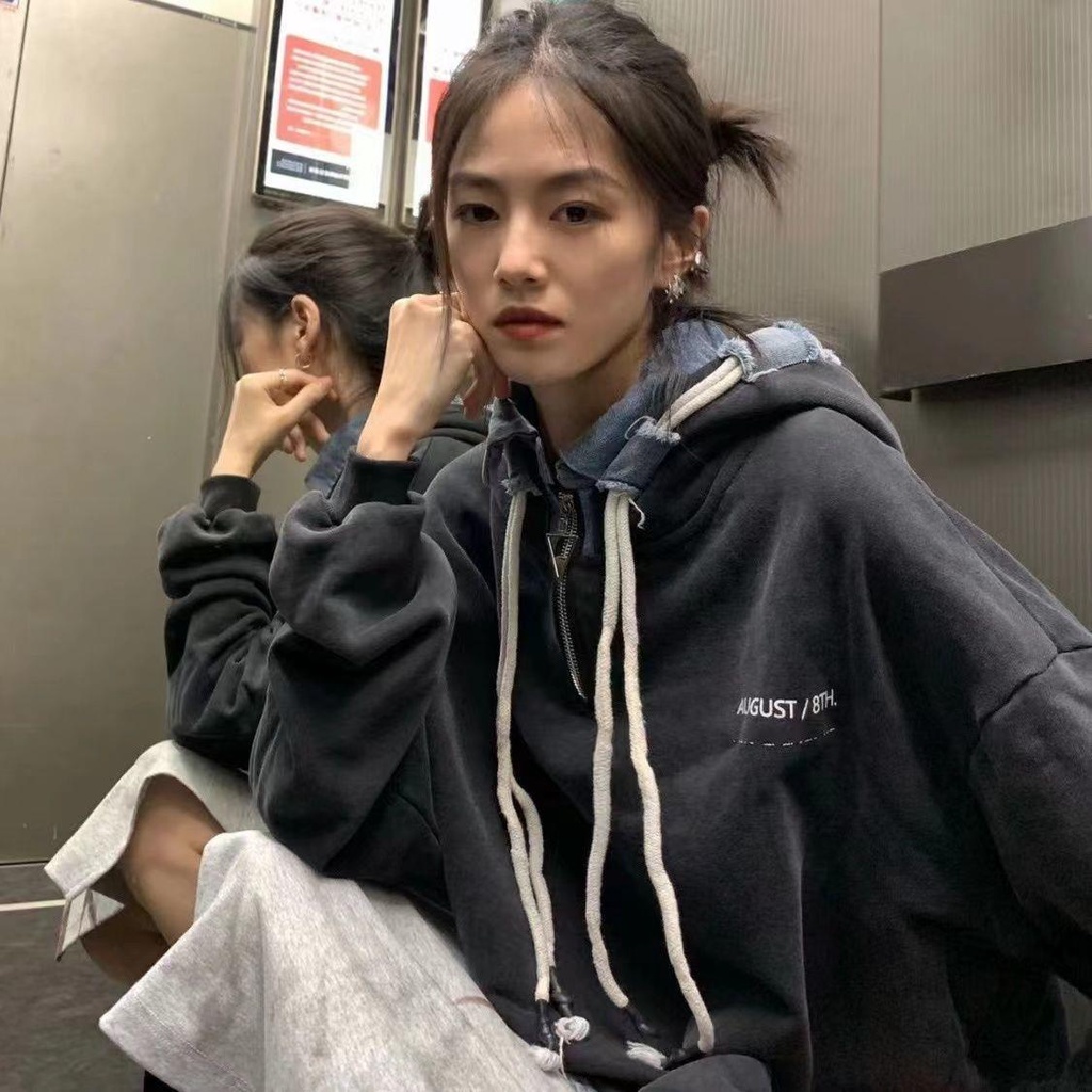 Áo Khoác Mùa Thu Cao Cấp [Hai Lớp] Áo Hoodie Dáng Rộng Phong Cách BF Harajuku Siêu Hot Cho Nữ