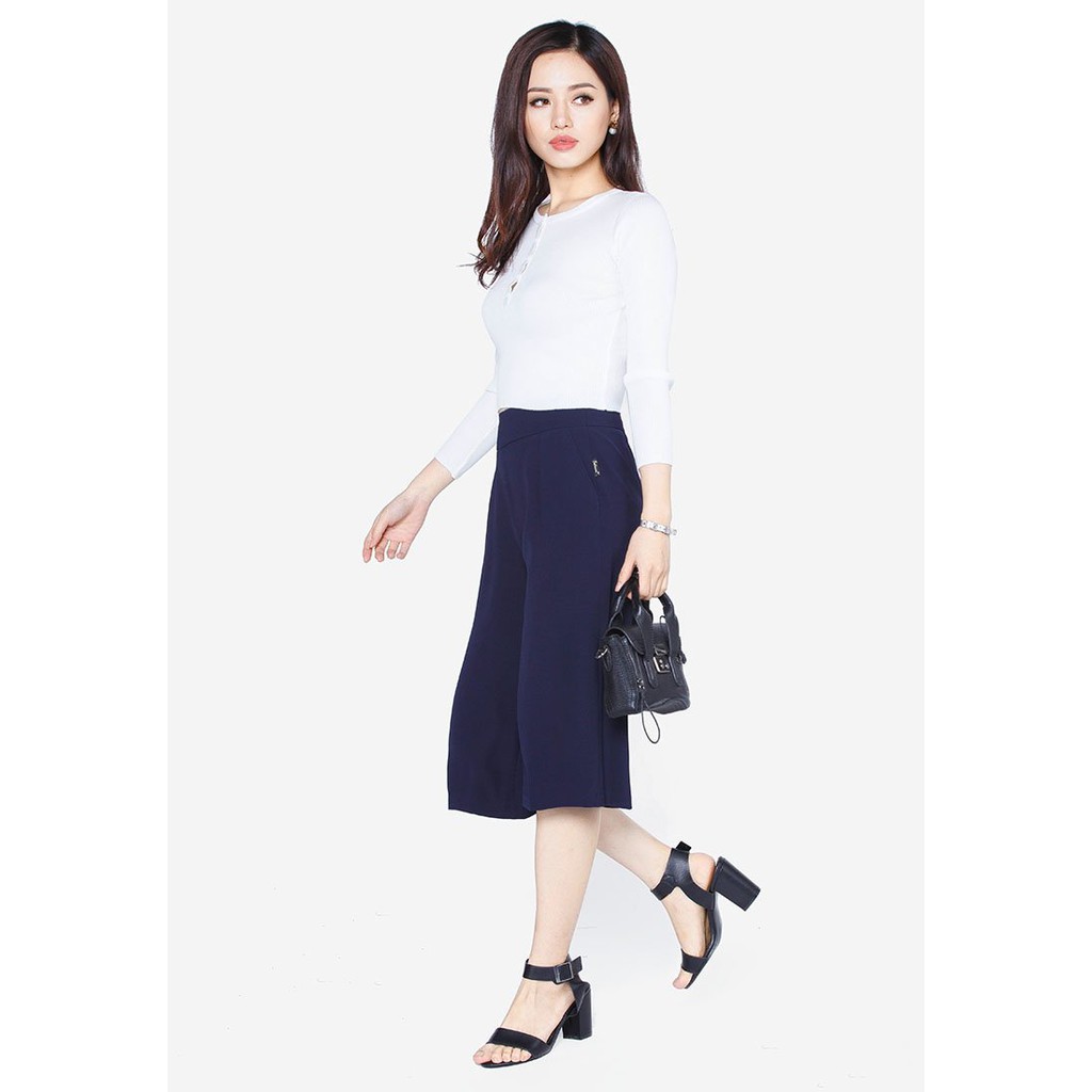 Quần lửngxước tím than ống rộng khóa trước li trước The One Fashion QL134TT2