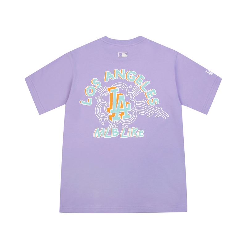 MLB Áo Thun Tay Ngắn Màu Trắng In Họa Tiết graffiti Thời Trang Mùa Hè Cho Nam Và Nữ