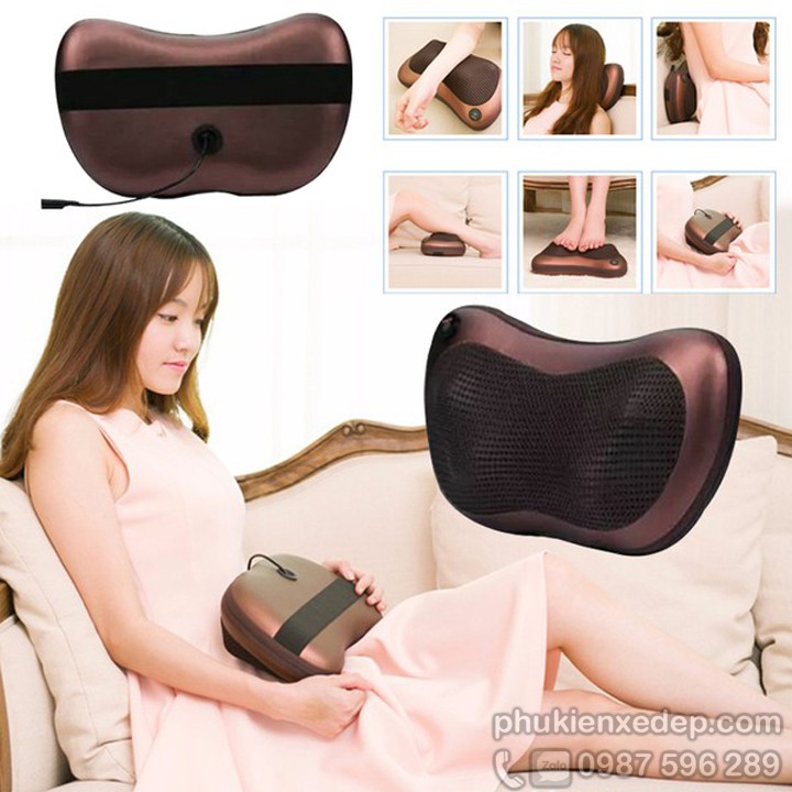 Gối massage cổ hồng ngoại ⚡FREESHIP⚡ đa năng trên ô tô, gia đình, văn phòng giúp giảm mỏi vai gáy cổ - Loại 8 bi