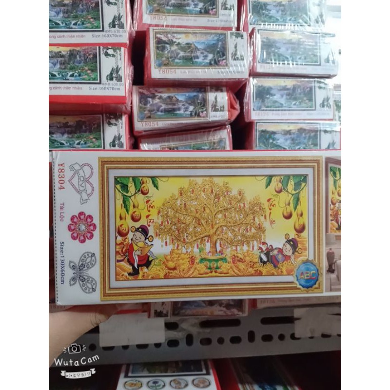 Tranh đính đá Cây Tiền Thần Tài Phát Lộc KT:1m30x60cm | BigBuy360 - bigbuy360.vn