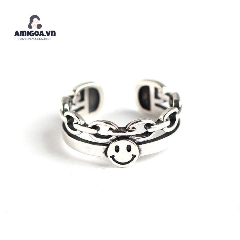 ✨✨Set 2 Nhẫn Kim Loại Họa Tiết Mặt Cười Dễ Thương Cho Nữ
