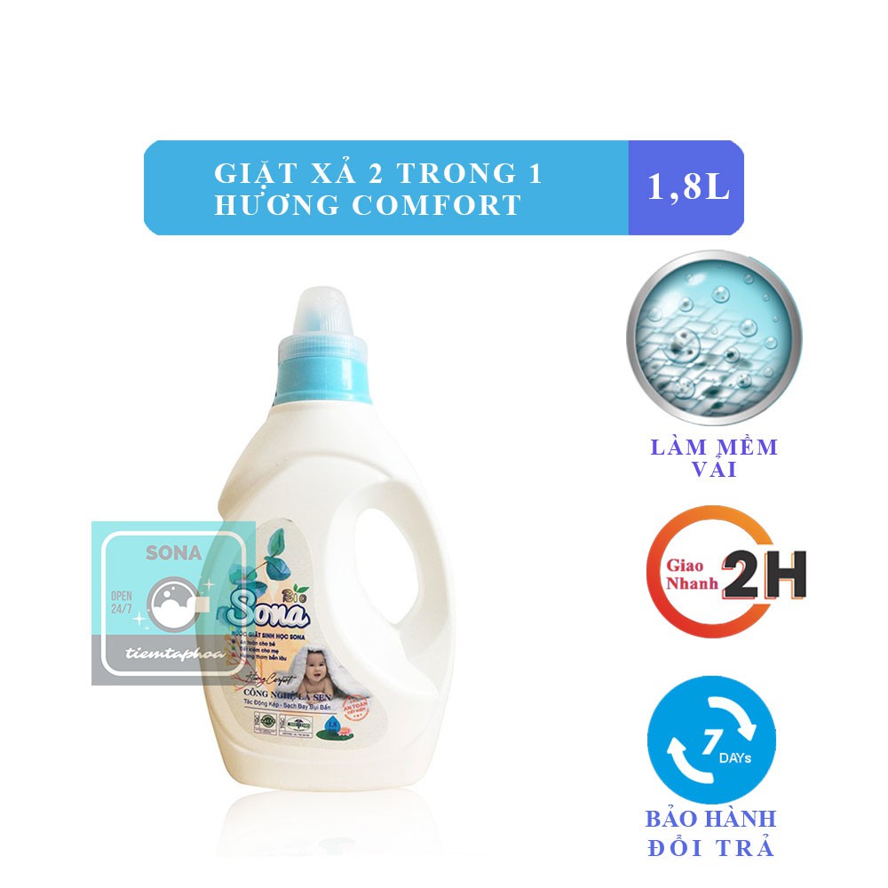 Nước giặt Sona Hương Comfort 1.8kg giặt xả 2 trong 1 làm mềm vải lưu hương lâu