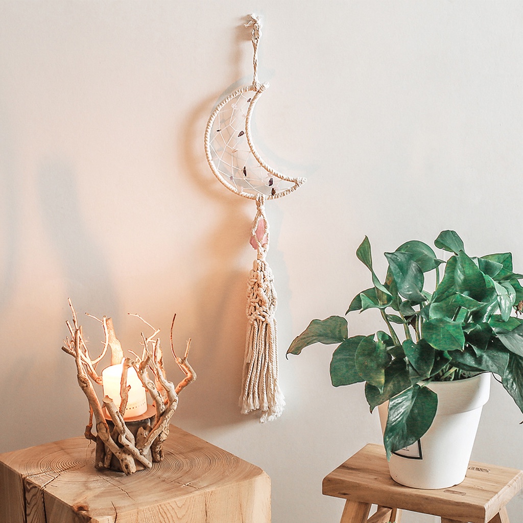 Phụ Kiện Treo Tường Trang Trí Hình Ngôi Sao Và Mặt Trăng Bằng Dây Cotton Phong Cách Bohemian