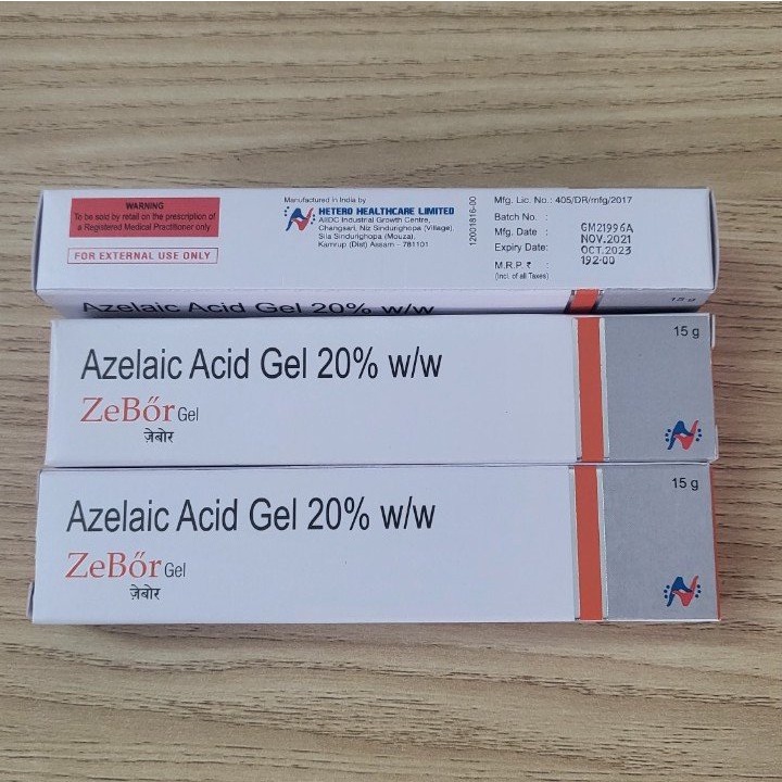 Zebor gel  - 20% azelaic acid, kem chấm mụn hãng Hetero, mờ hết thâm mụn