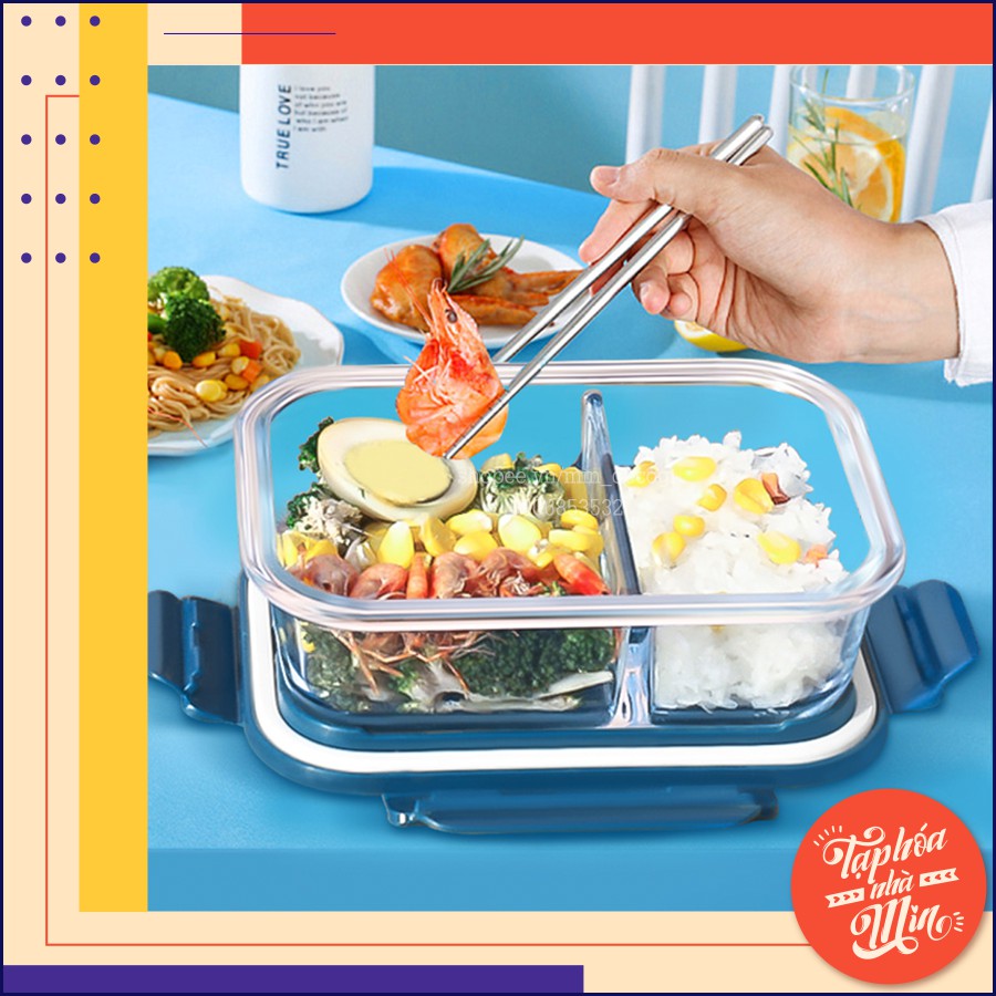 Hộp thủy tinh 3 ngăn 960ml / Hộp thủy tinh tròn 660ml 1 ngăn Yeahcook Glass Lunch Box