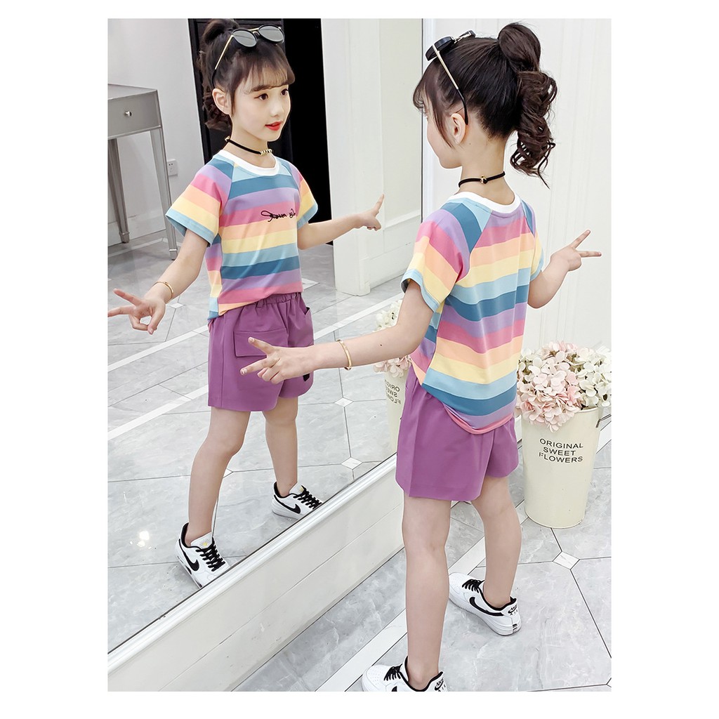 Áo phông bé gái size đai từ 20 -50kg màu cầu vồng AH03