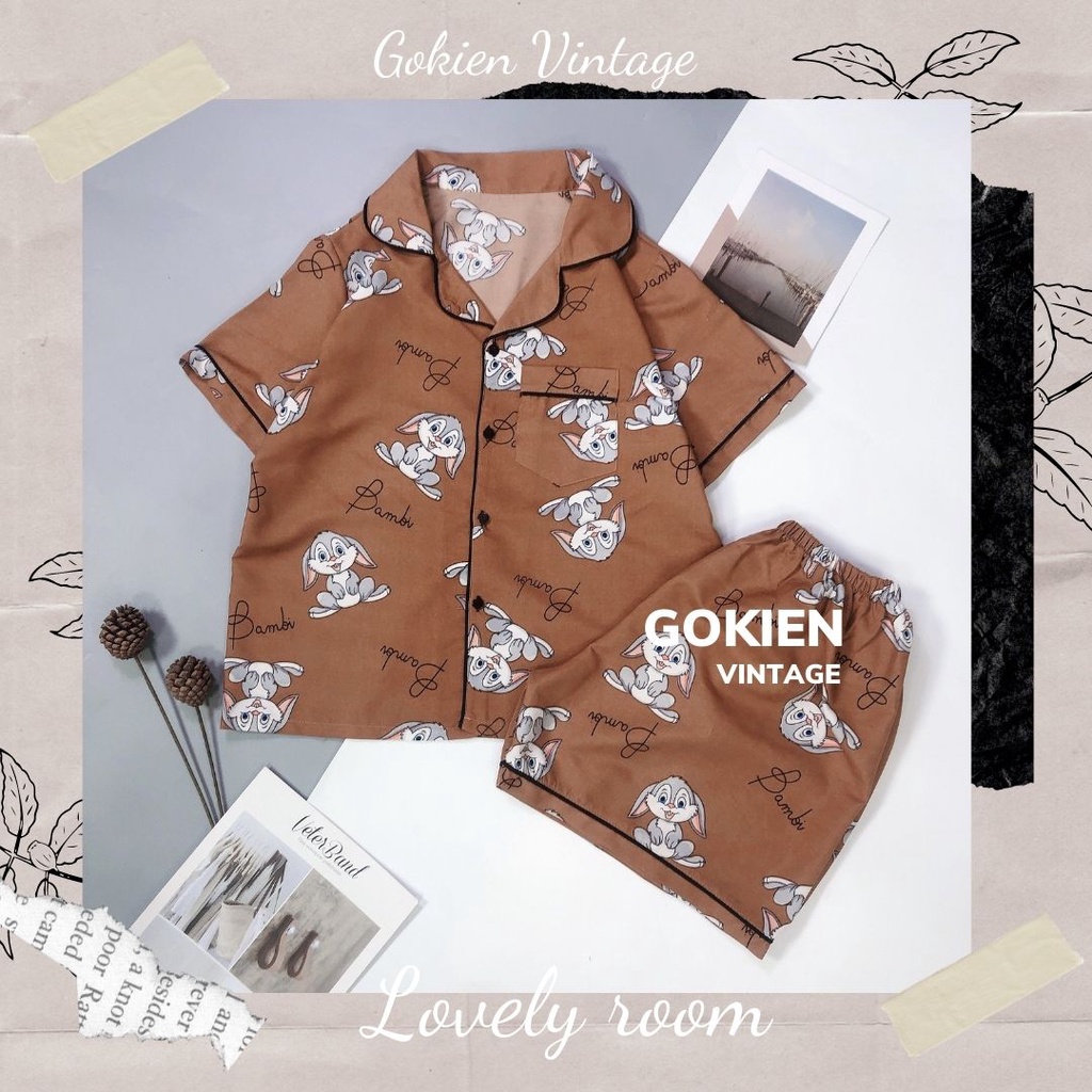 Bộ đồ ngủ pijama hoạ tiết cute chất vải thoáng mát, GOKIEN VINTAGE