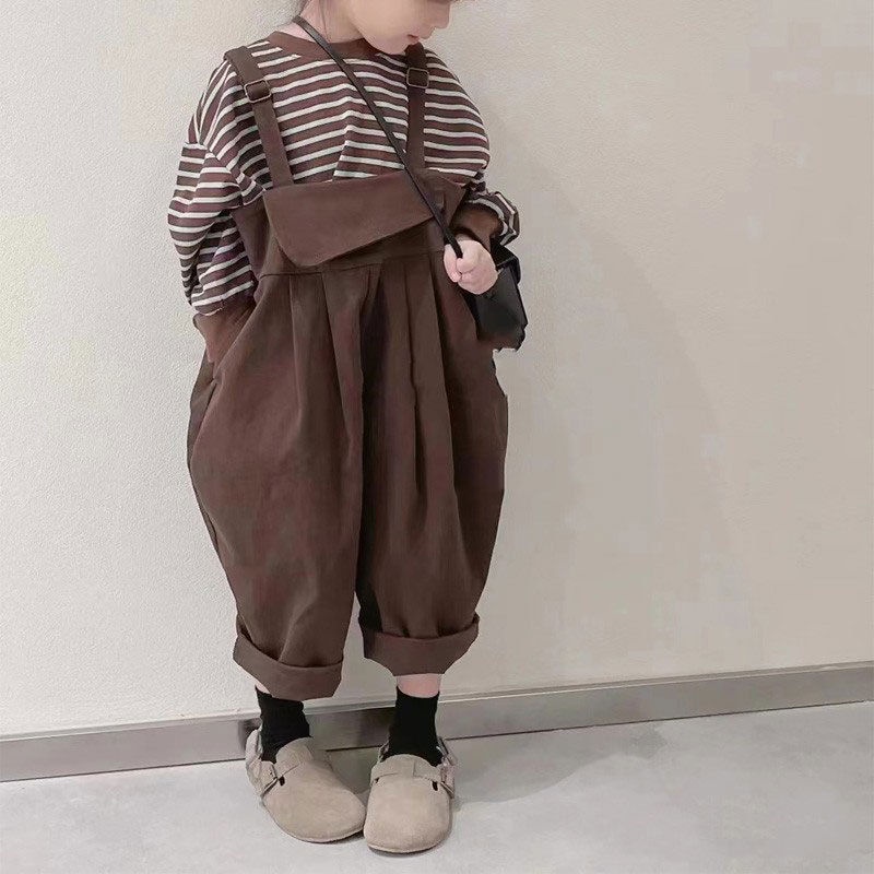 [Babycat] Hàng Có Sẵn Áo Thun Kẻ Sọc Màu Nâu Phong Cách Nhật Bản Hàn Quốc Cho Bé Gái