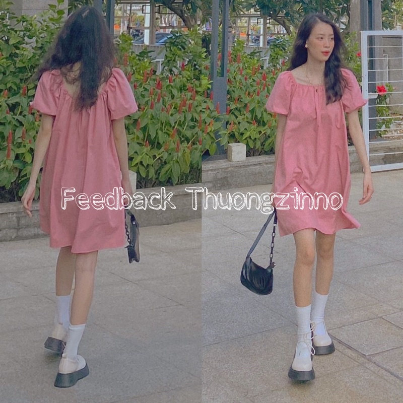 [Ảnh thật/Video]Đầm babydoll dáng suông tay bồng thắt nơ sau Đầm thiếu nữ ulzzang