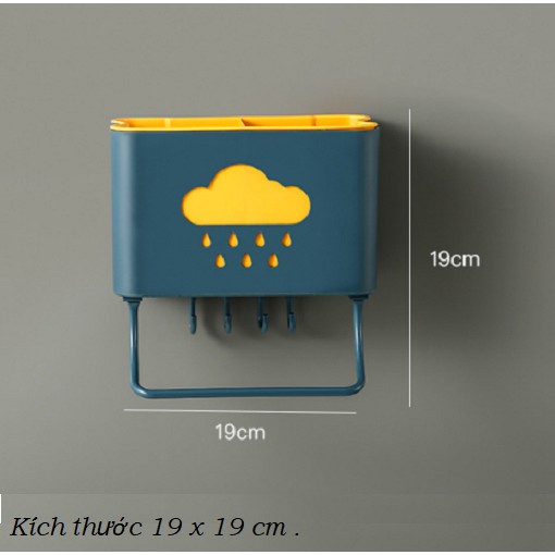 Ống, hủ đựng đũa muỗng treo tường đám mây kèm móc treo tiện dụng