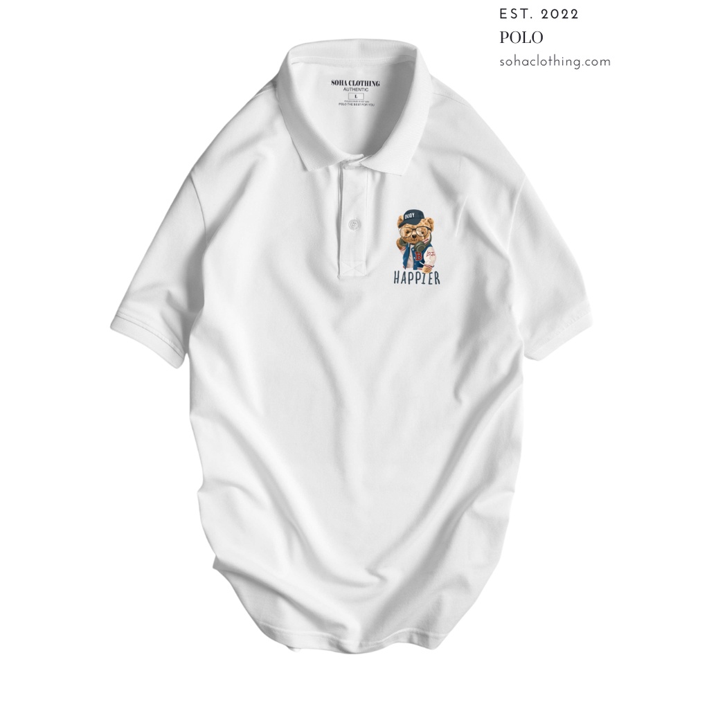 Áo Thun Polo Nam Basic cổ bẻ vải Cá Sấu chuẩn form,hình in sắc nét,Gấu Happier-SoHa Clothing