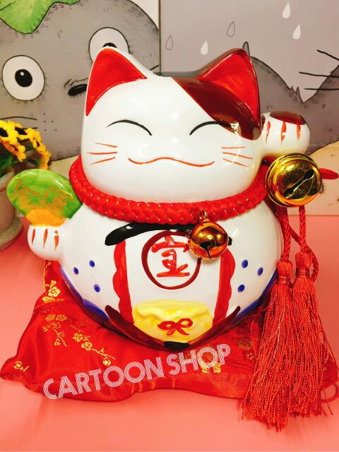 Mèo thần tài may mắn mẫu đẹp có ống heo phía sau