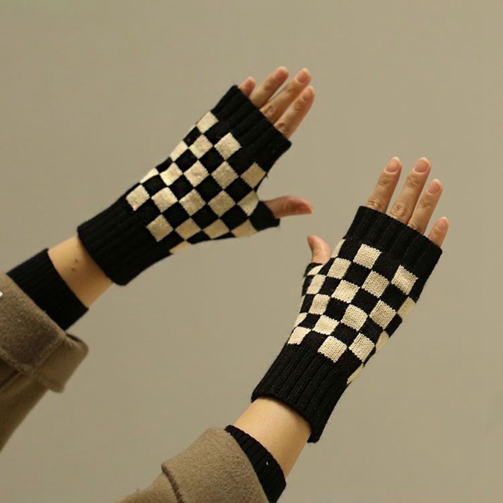 Găng tay hở ngón dệt kim mềm dày co giãn thoáng khí nhiều màu phong cách thu đông cho nam và nữ