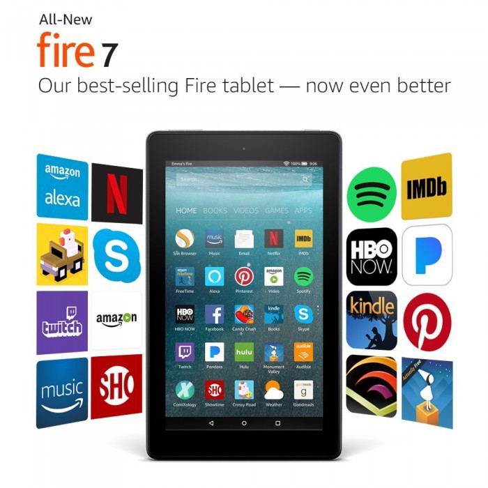 Máy tính bảng Fire 7 - thế hệ 7, màn hình 7 inch, 8GB, Wifi, pin 8h (Đen) Nhập khẩu từ Mỹ