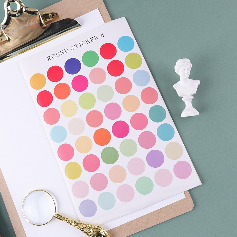 Set 48 sticker hình tròn nhiều màu sắc Morandi, miếng dán hình tròn trang trí sổ tay, bullet journal