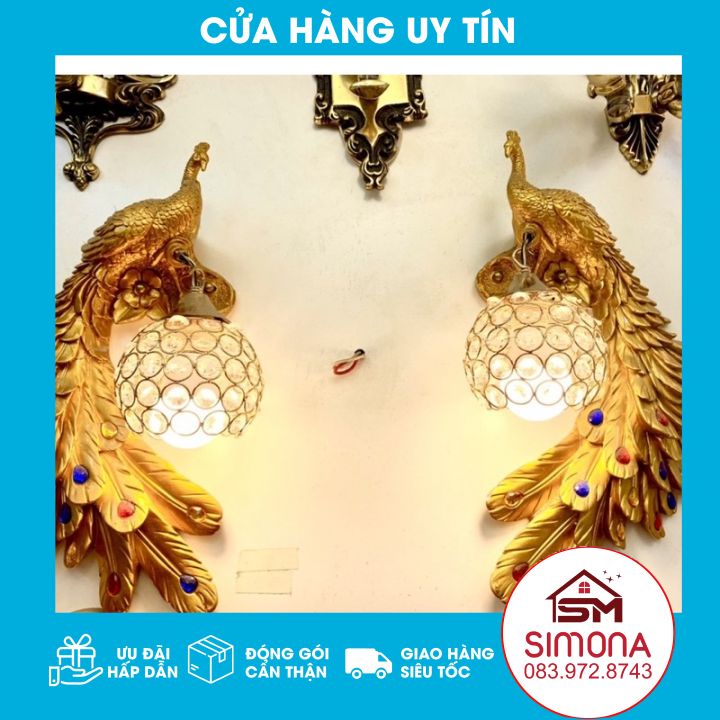 Bộ 2 Đèn Gắn Tường Trang Trí Kiểu Chim Công