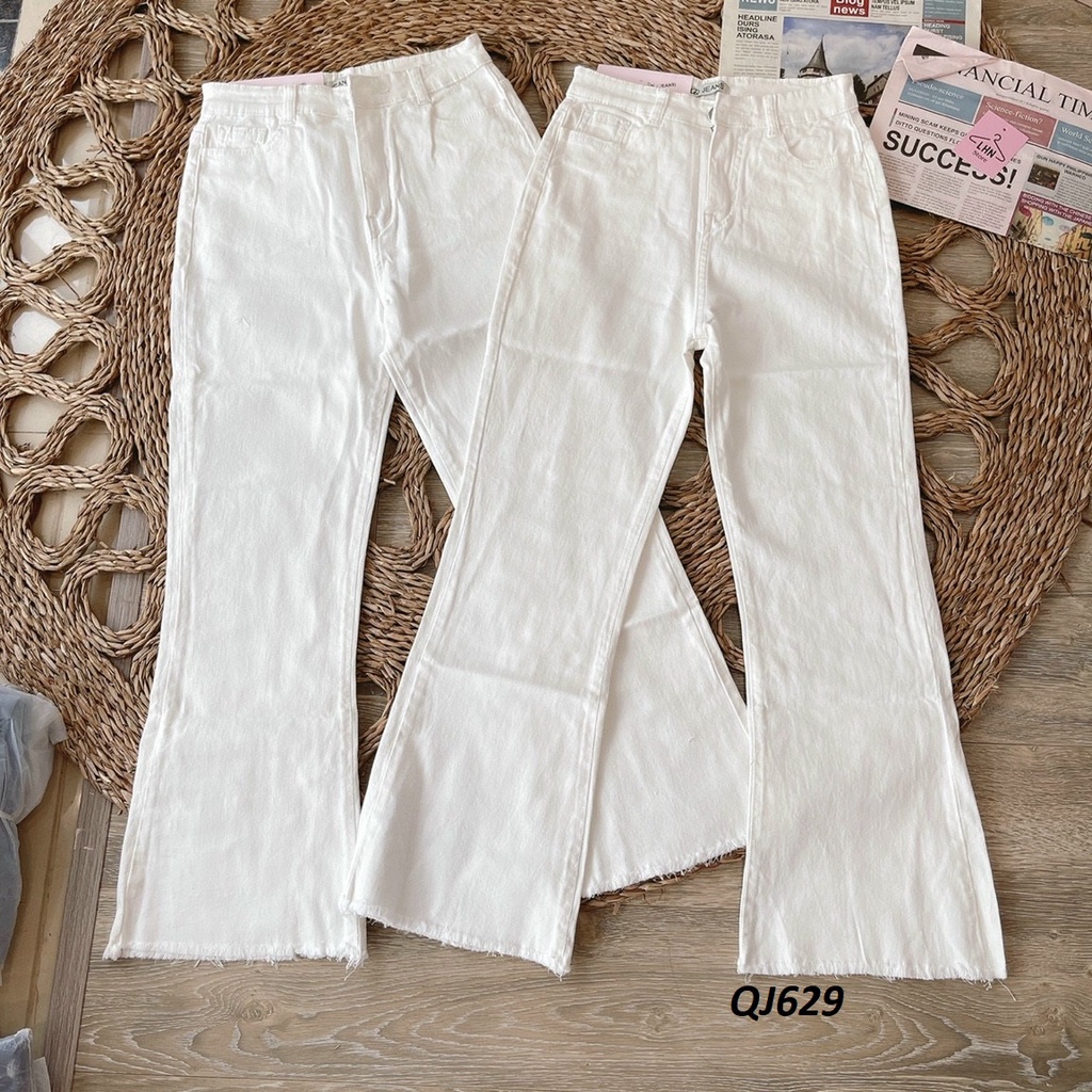 Quần jean ống loe lưng cao cắt gấu [có size lớn] QJ629