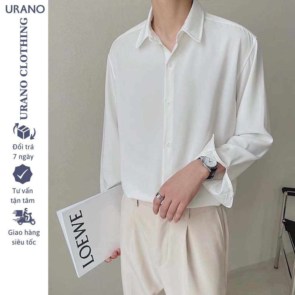Áo sơ mi nam dài tay Unisex Urano cổ bẻ, áo sơ mi vải lụa nến không nhăn không xù cao cấp (SML)
