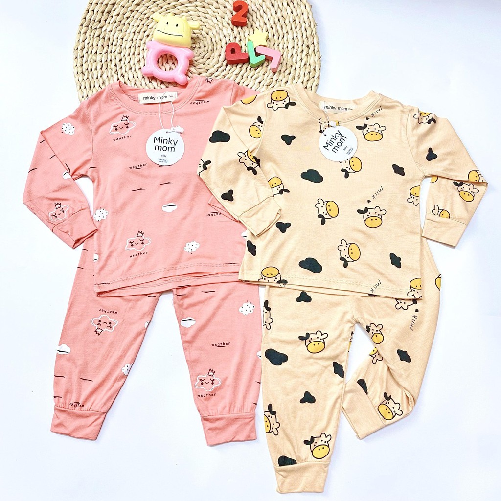 Bộ Dài Tay Minky Mom In Toàn Thân Họa Tiết Bò Sữa, Mèo Vàng Cho Bé Yêu (7-19kg)