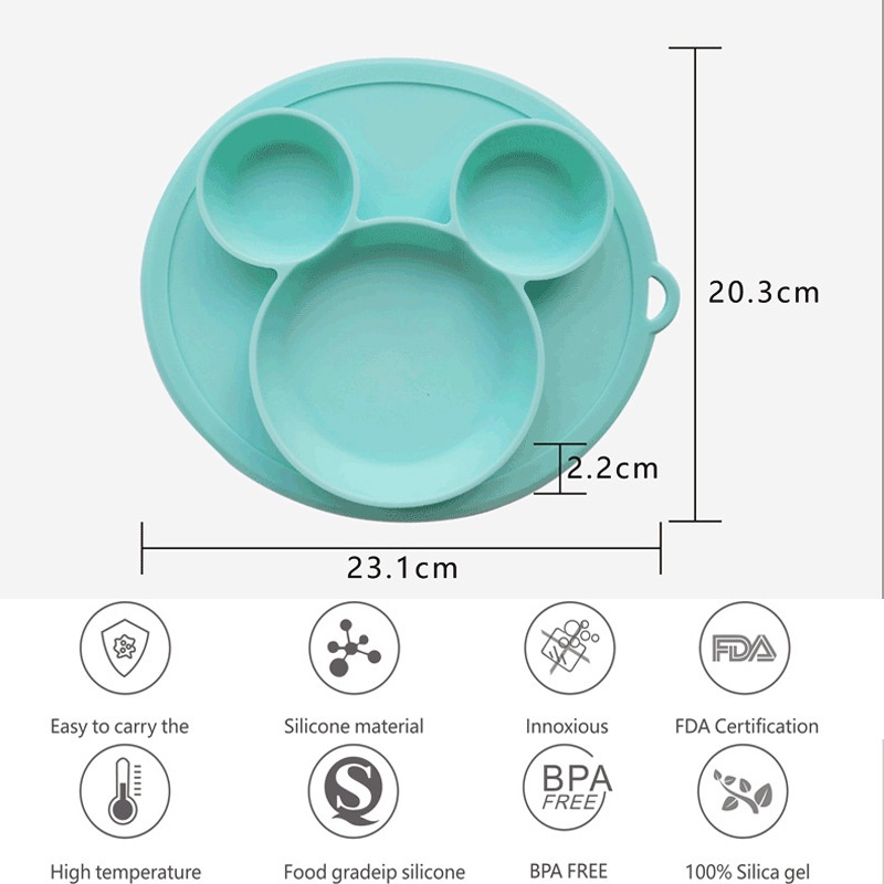 Bộ Đĩa Ăn Bằng Silicone Có Giác Hút Chống Trượt Cho Bé