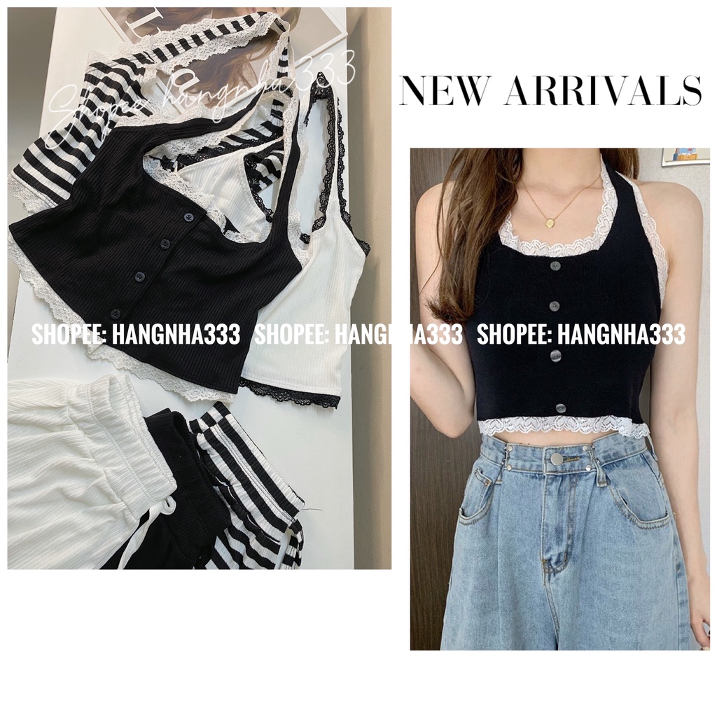 NEW || Set bộ áo croptop cổ chui cài cúc + Quần short xòe A siêu sexy