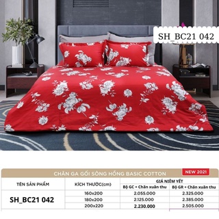 Bộ chăn ga Sông Hồng Basic Cotton 100% chính hãng