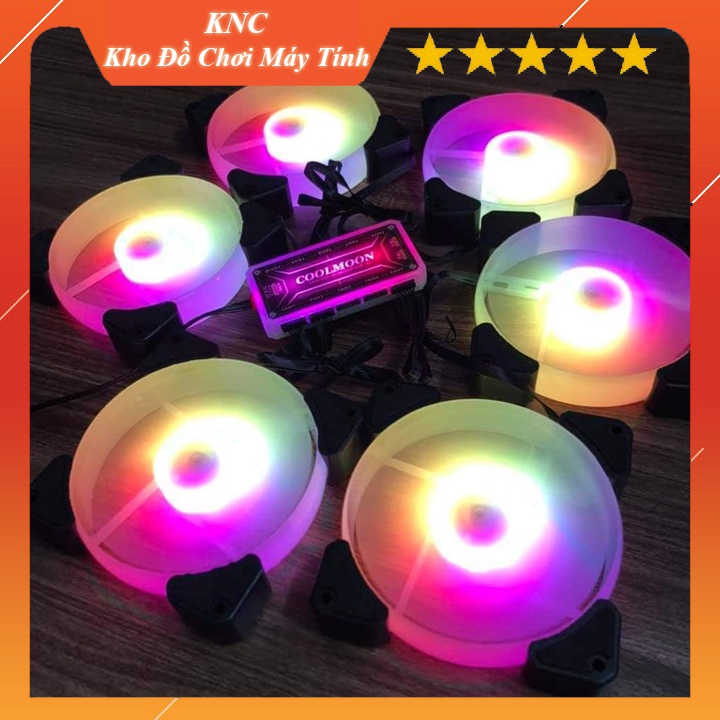 Bộ 6 Quạt Tản Nhiệt Led RGB Y1 Kích Thước 12cm Đồng Bộ Màu Hub Coolmoon ARGB Music