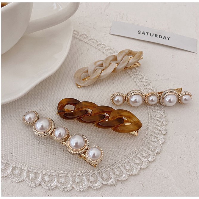 Set 2 kẹp tóc hạt châu đan xích sang chảnh hàn quốc K28