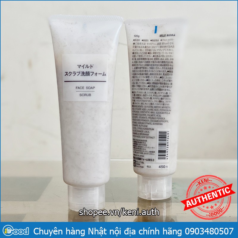 Sữa rửa mặt tẩy tế bào chết Muji Face Soap Scrub 120g Nhật Bản