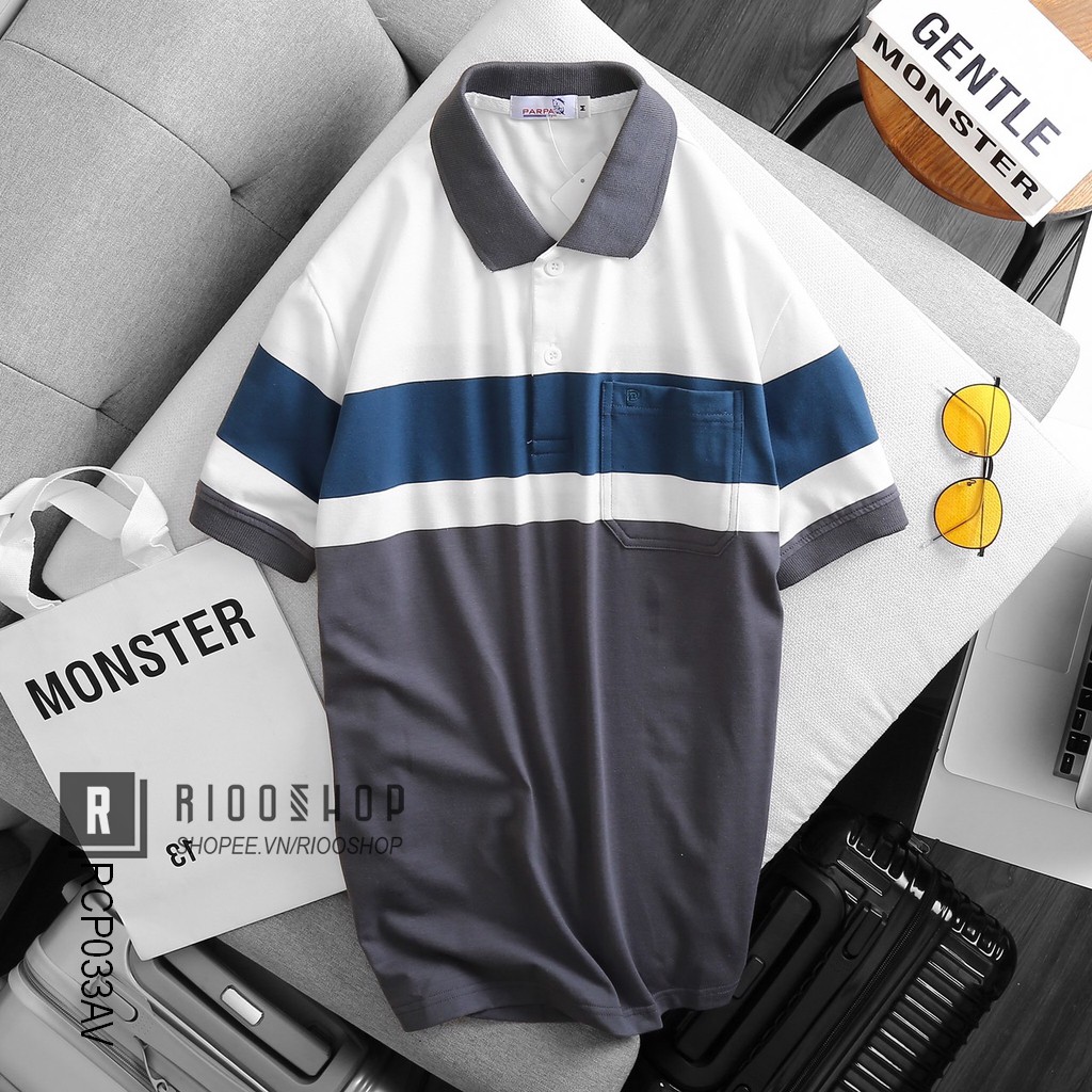 Áo phông nam có túi có cổ cao cấp phối màu đẹp RCP033AV - áo polo nam cotton Riooshop | BigBuy360 - bigbuy360.vn