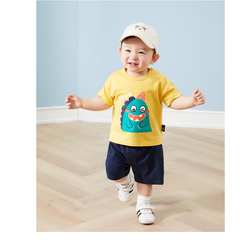 bộ quần áo hoạt hình khủng long màu vàng siêu cute