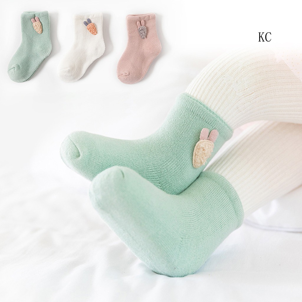 Set 3 Đôi Tất Cotton Dày Giữ Ấm Mùa Đông Cho Bé