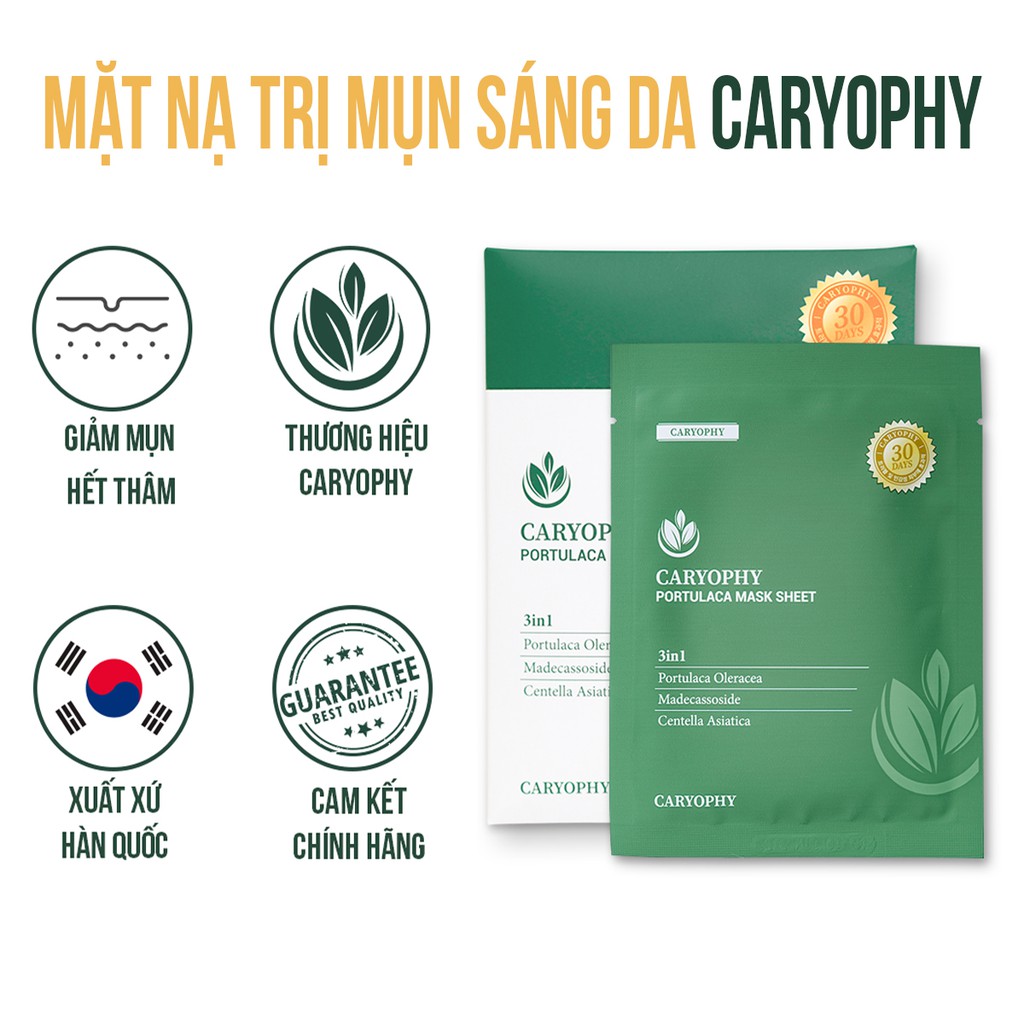 Mặt nạ Caryophy portulaca mask sheet giảm mụn mờ thâm Hàn Quốc 22g (1 miếng - 5 miếng)