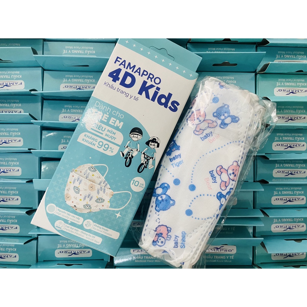 [CHÍNH HÃNG - HỘP 10 CÁI] Khẩu trang y tế 4D kháng khuẩn Nam Anh FAMAPRO cao cấp dành cho trẻ em